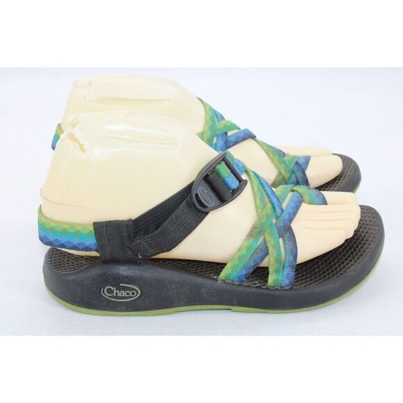 Chacos Hiking Sandals ZX2 Vibram Sole Double Strap W6 Yellow Green Blue Toe Loop - Picture 6 of 11